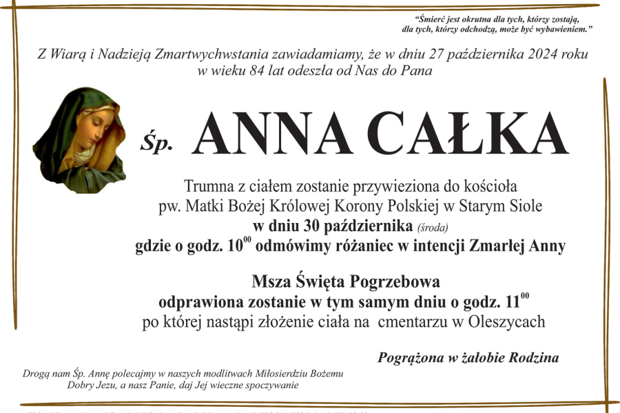 Zmarła Anna Całka