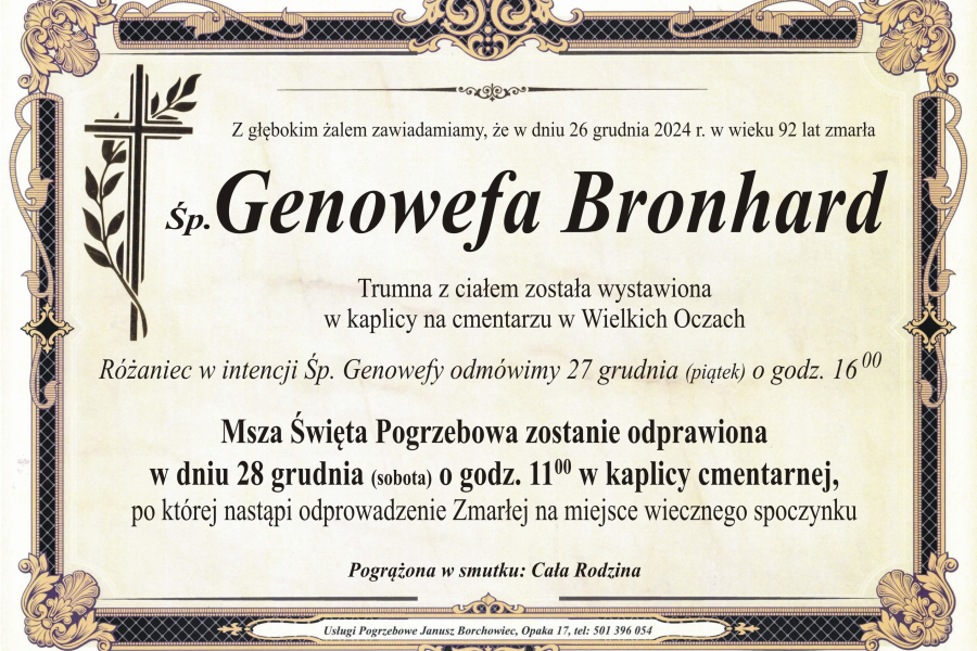 Zmarła Genowefa Bronhard [92 lata]