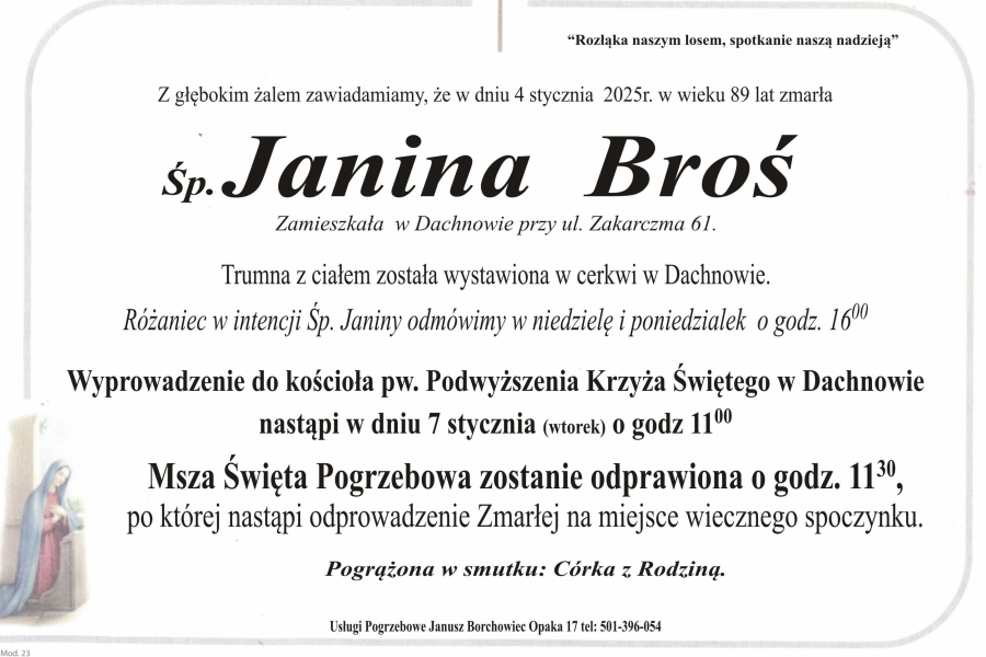 Zmarła Janina Broś [89 lat]