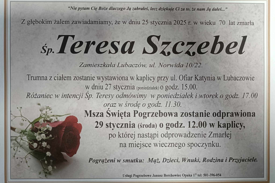 Zmarła Teresa Szczebel [70 lat]