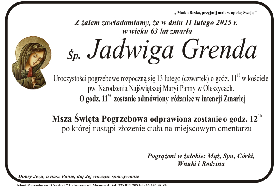 Zmarła Jadwiga Grenda [63 lata]