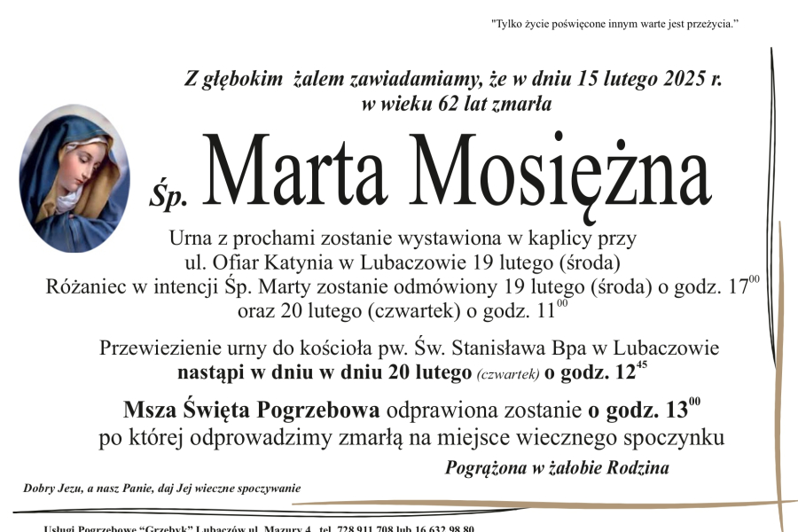 Zmarła Marta Mosiężna [62 lata]