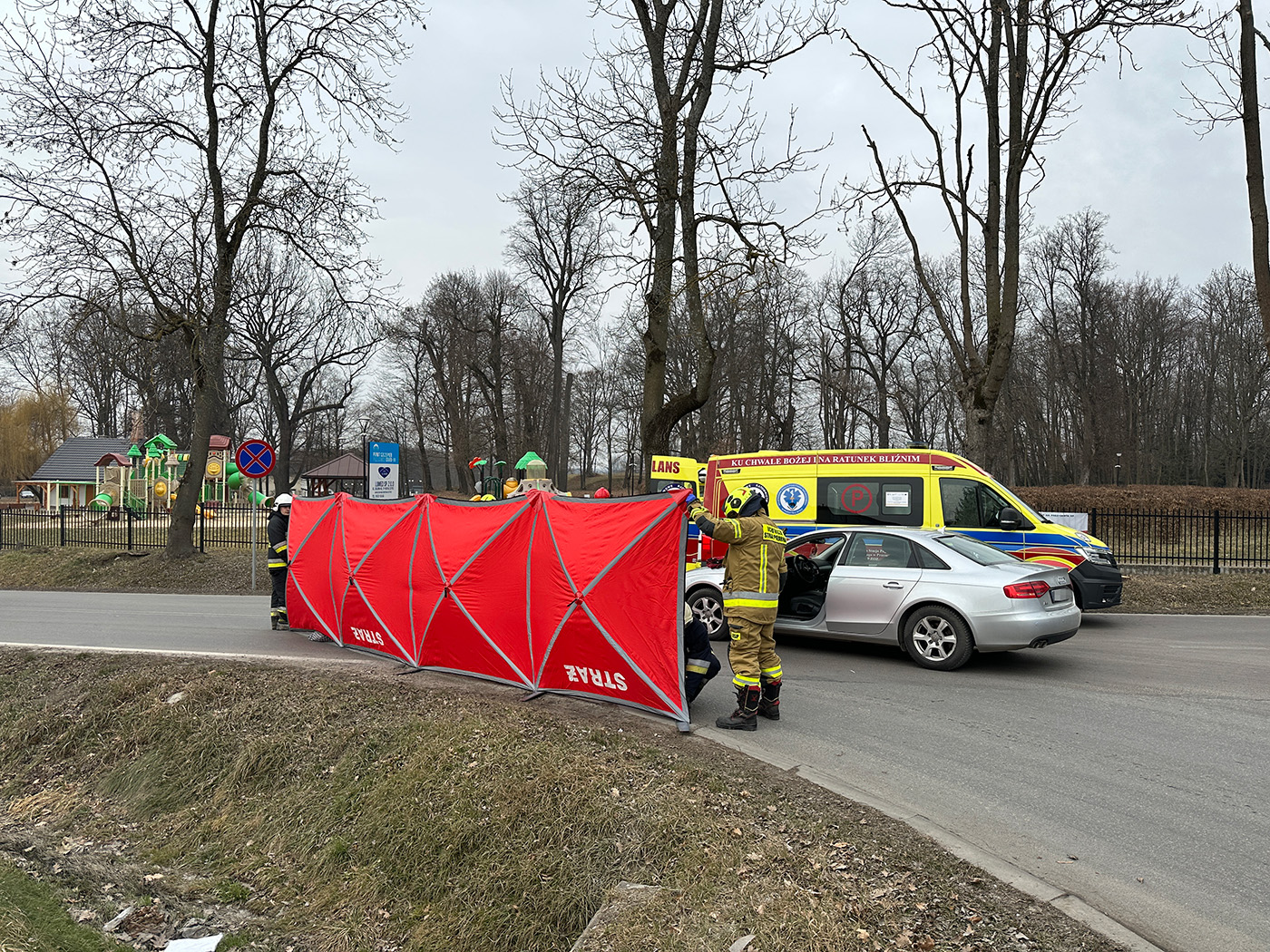 Potrącenie rowerzystki w Oleszycach. Kobieta trafiła do szpitala [ZDJĘCIA]