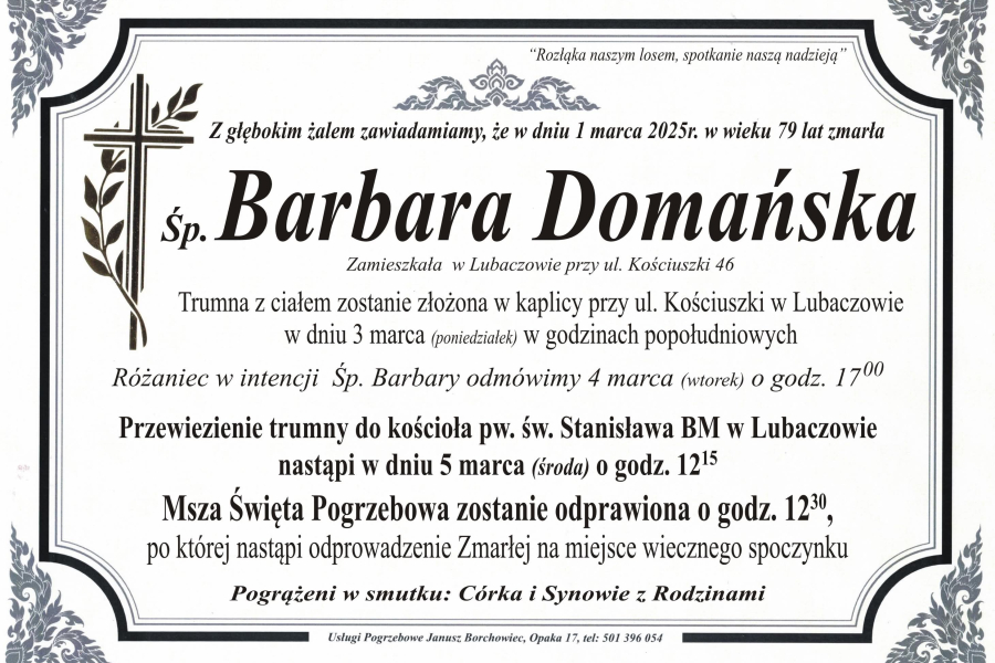 Zmarła Barbara Domańska [79 lat]