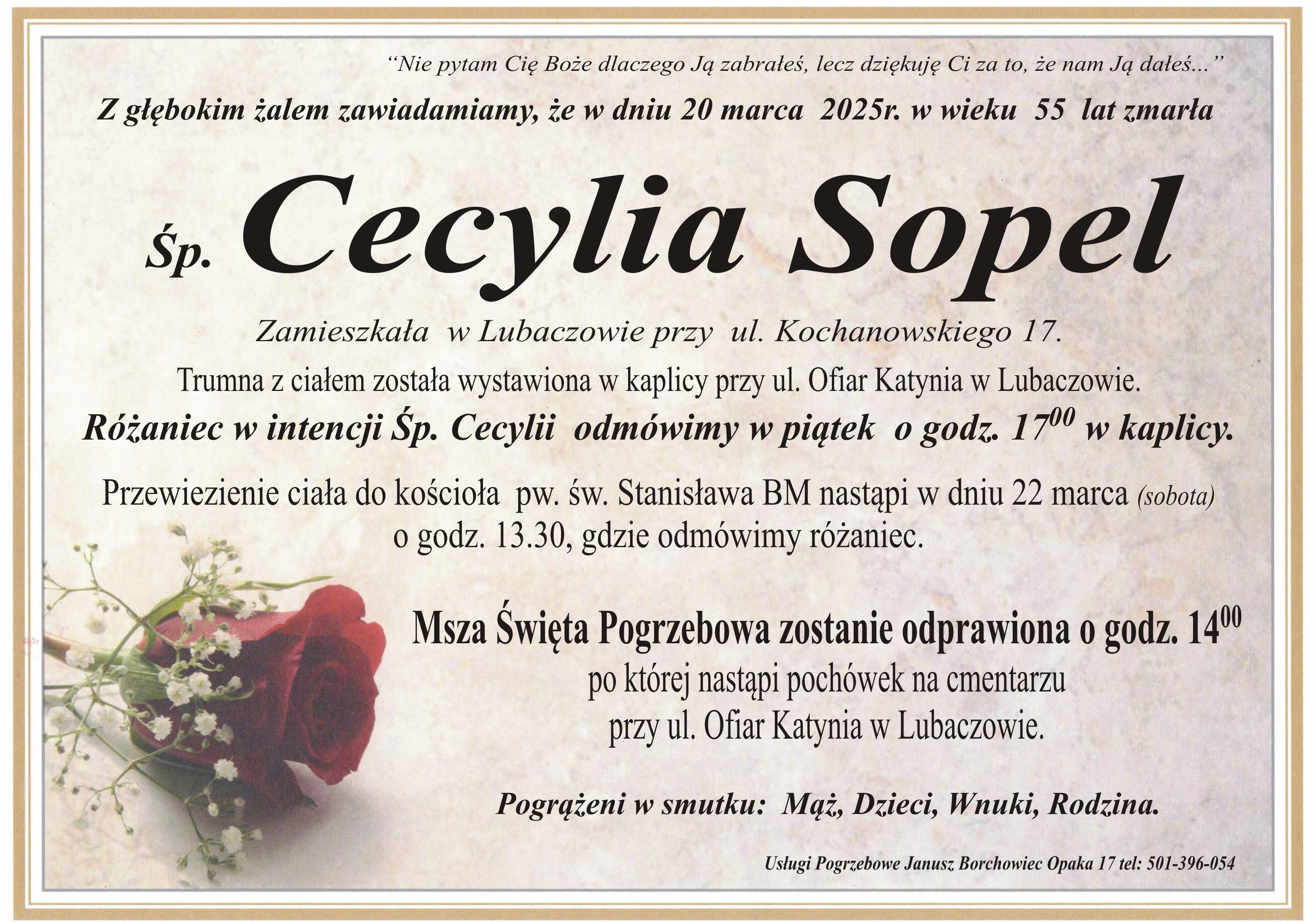 Zmarła Cecylia Sopel [55 lat]