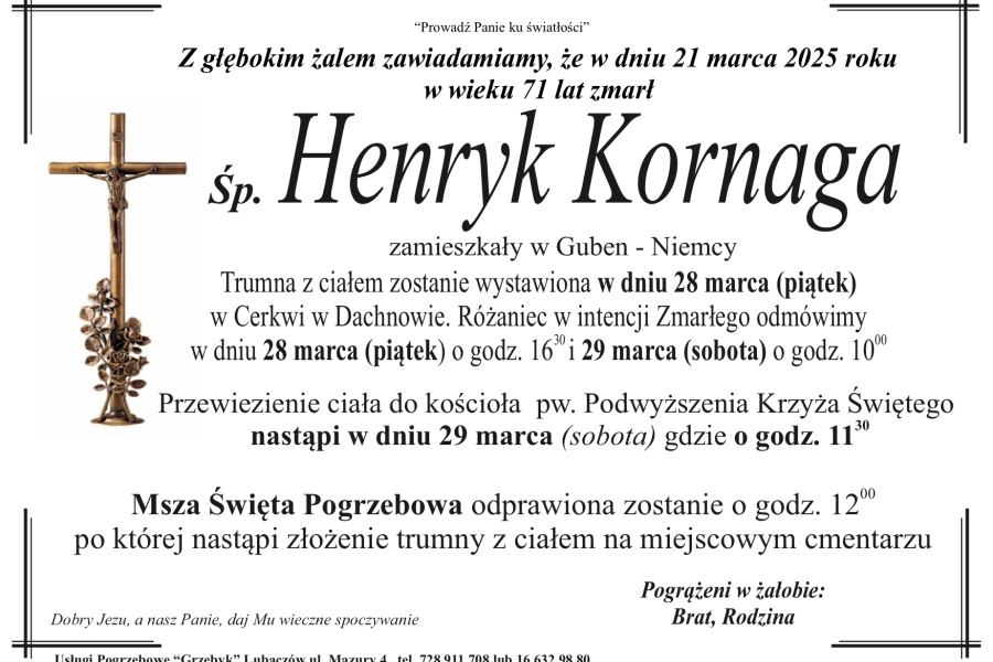 Zmarł Henryk Kornaga [71 lat]