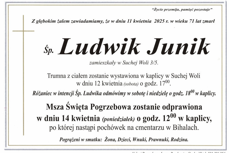 Zmarł Ludwik Junik [71 lat]
