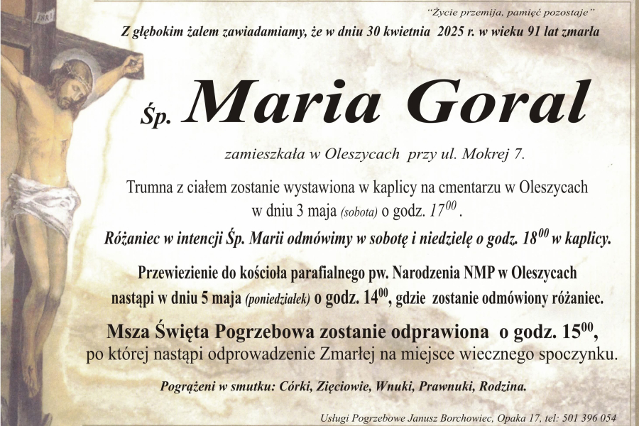 Zmarła Maria Goral [91 lat]