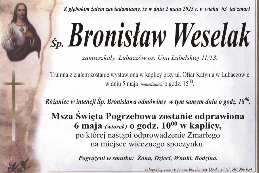 Zmarł Bronisław Weselak [63 lata]