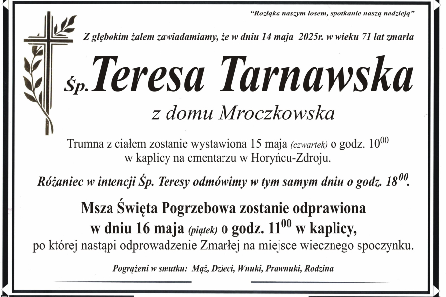 Zmarła Teresa Tarnawska [71 lat]