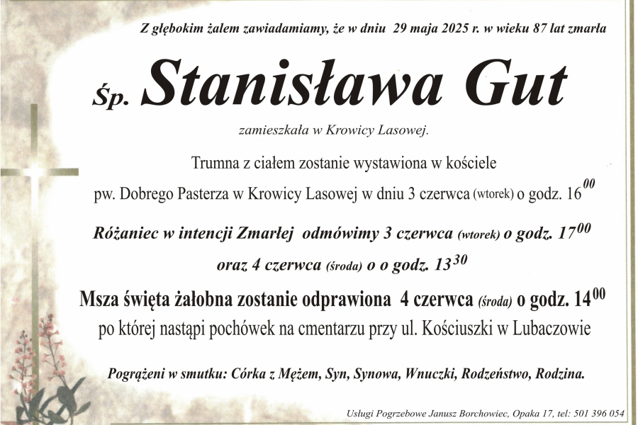 Zmarła Stanisława Gut [87 lat]