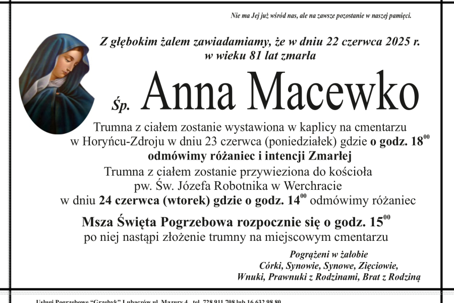 Zmarła Anna Macewko [81 lat]