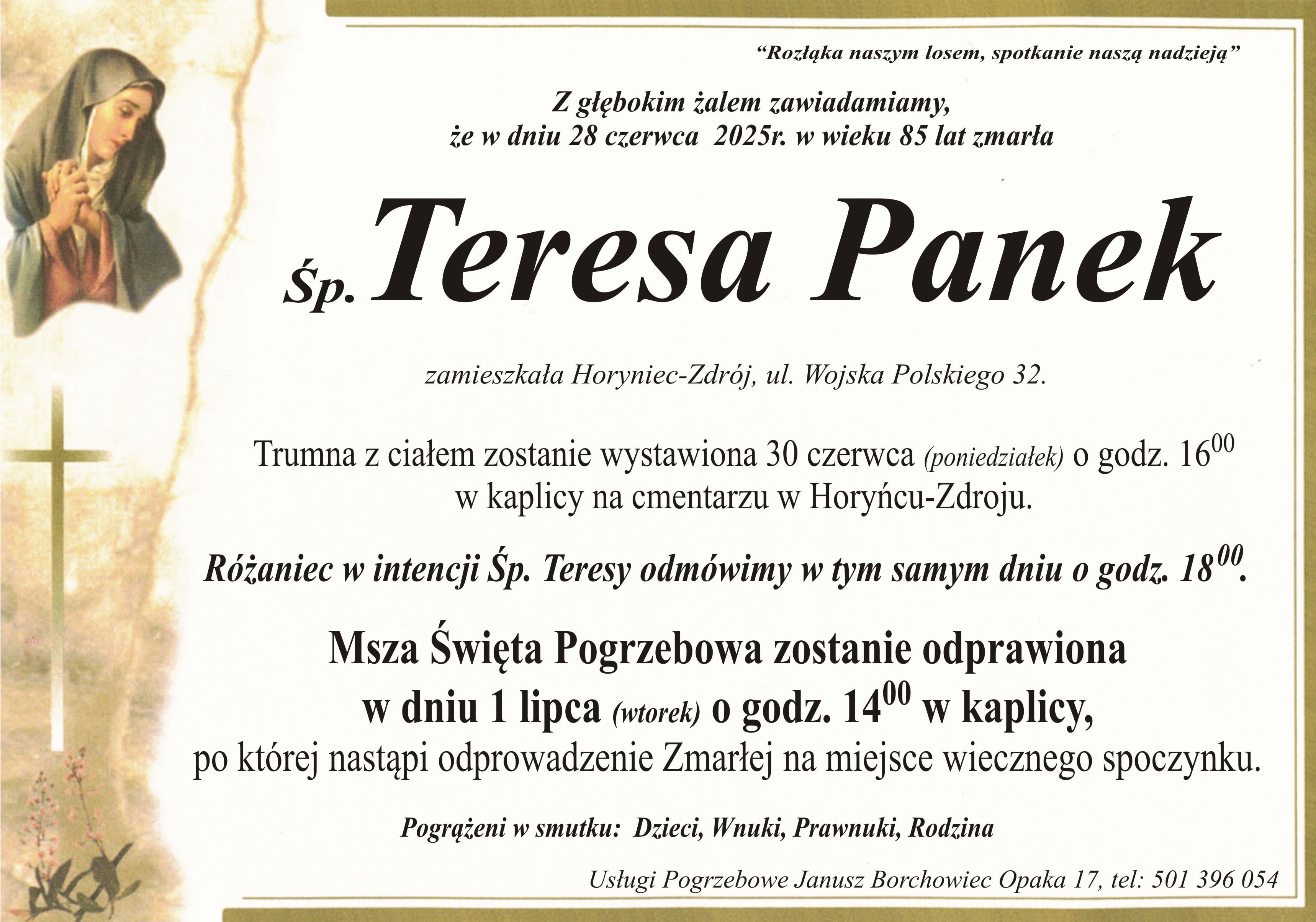 Zmarła Teresa Panek [85 lat]