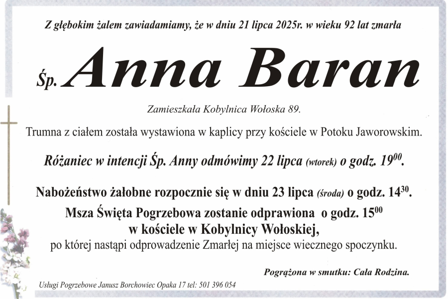 Zmarła Anna Baran [92 lata]