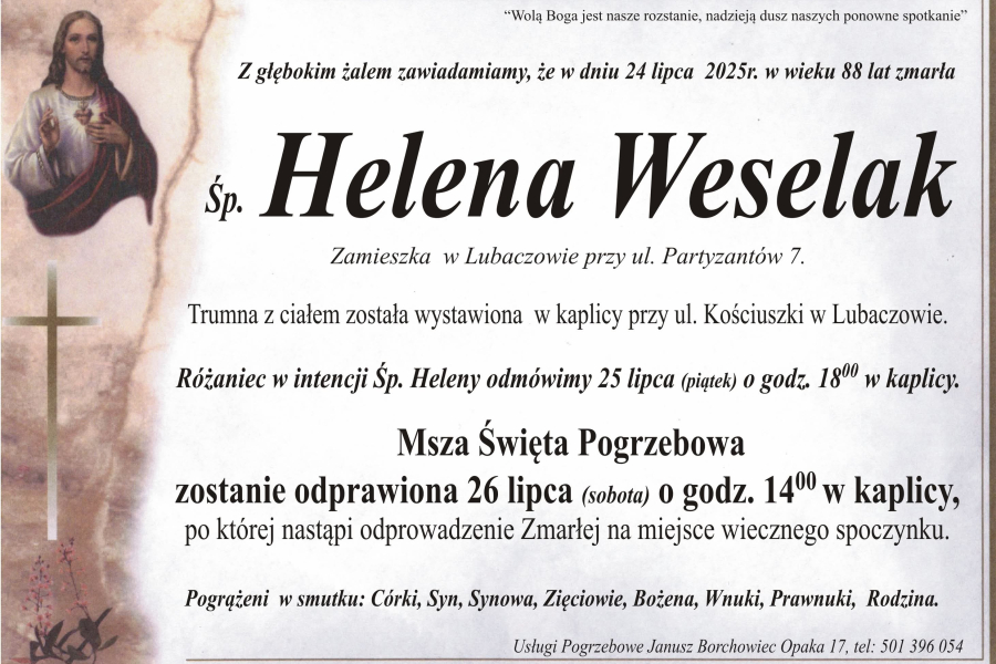 Zmarła Helena Weselak [88 lat]