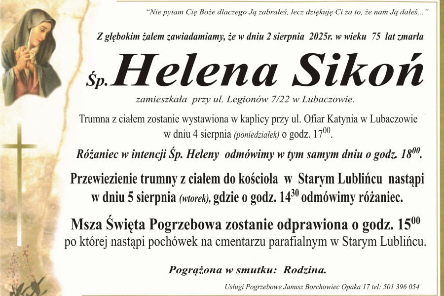 Zmarła Helena Sikoń [75 lat]