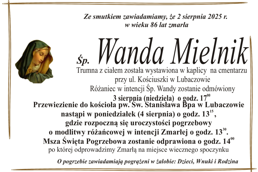 Zmarła Wanda Mielnik [86 lat]