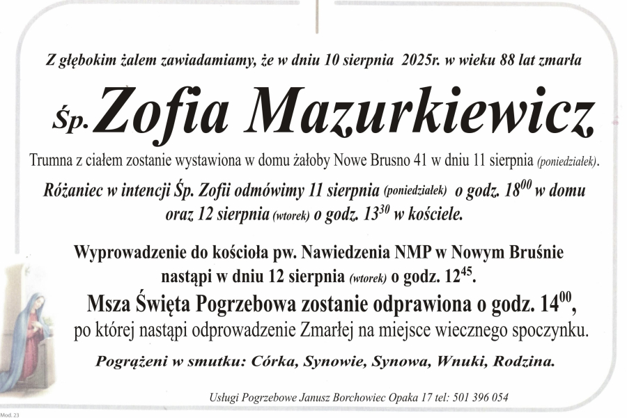 Zmarła Zofia Mazurkiewicz [88 lat]