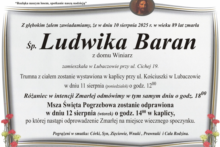 Zmarła Ludwika Baran [89 lat]