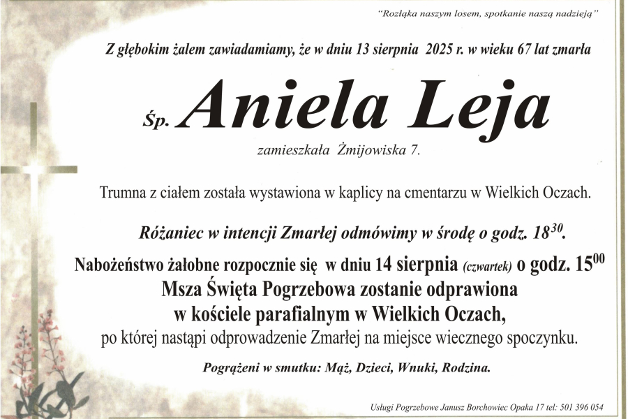 Zmarła Aniela Leja [67 lat]