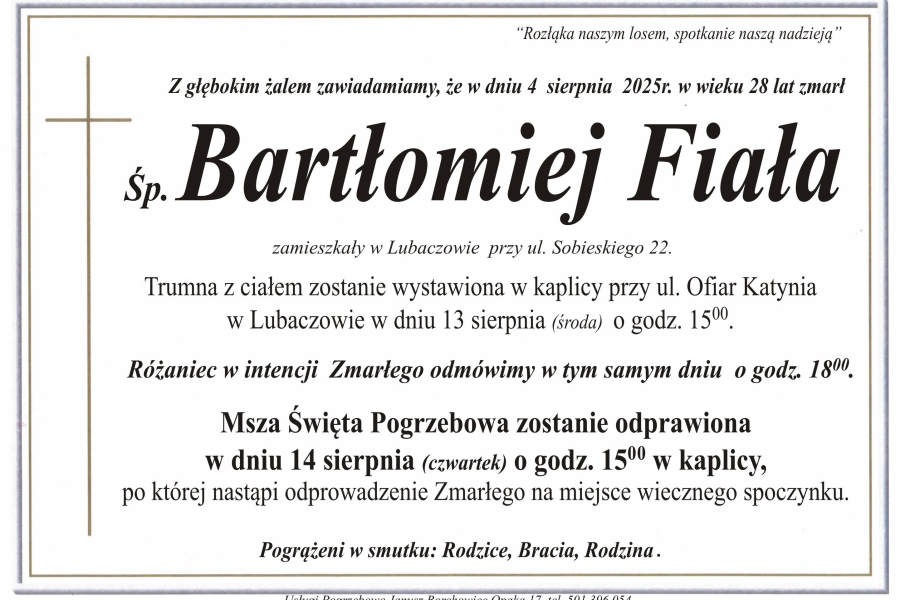 Zmarł Bartłomiej Fiała [28 lat]