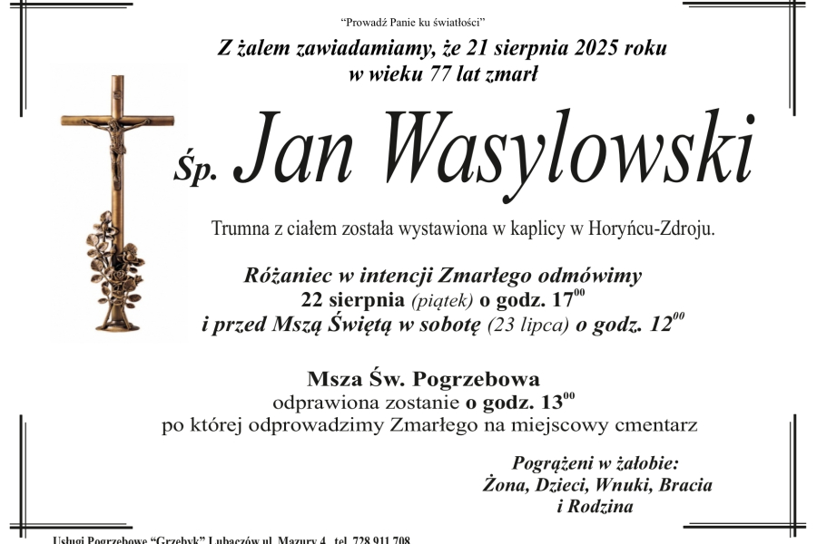 Zmarł Jan Wasylowski [77 lat]
