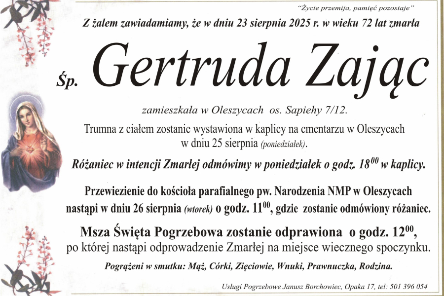 Zmarła Gertruda Zając [72 lata]