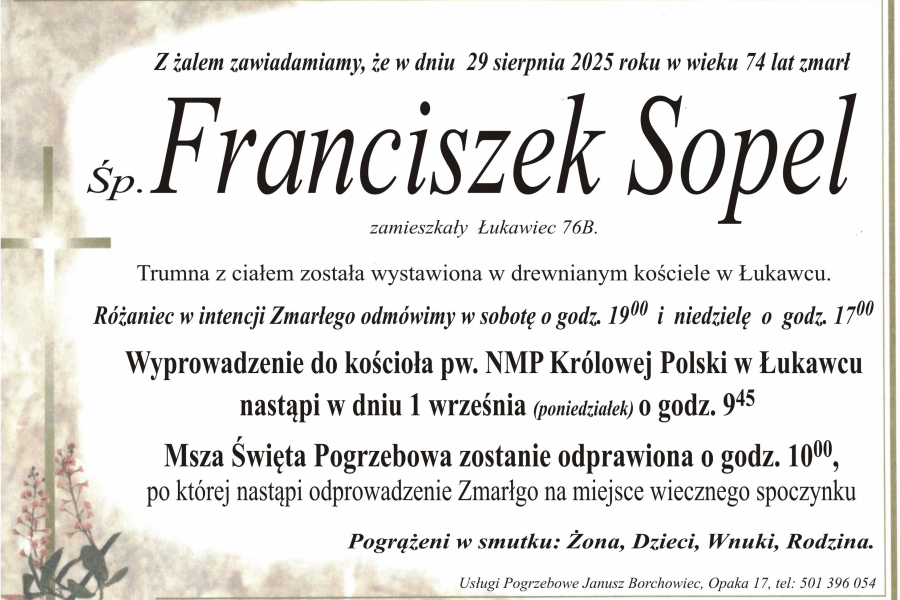 Zmarł Franciszek Sopel [74 lata]