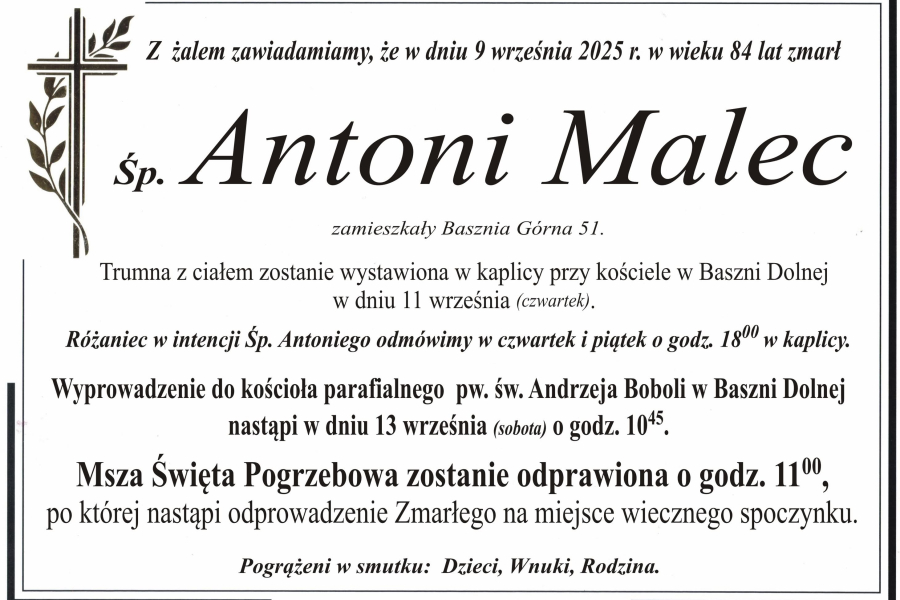 Zmarł Antoni Malec [84 lata]