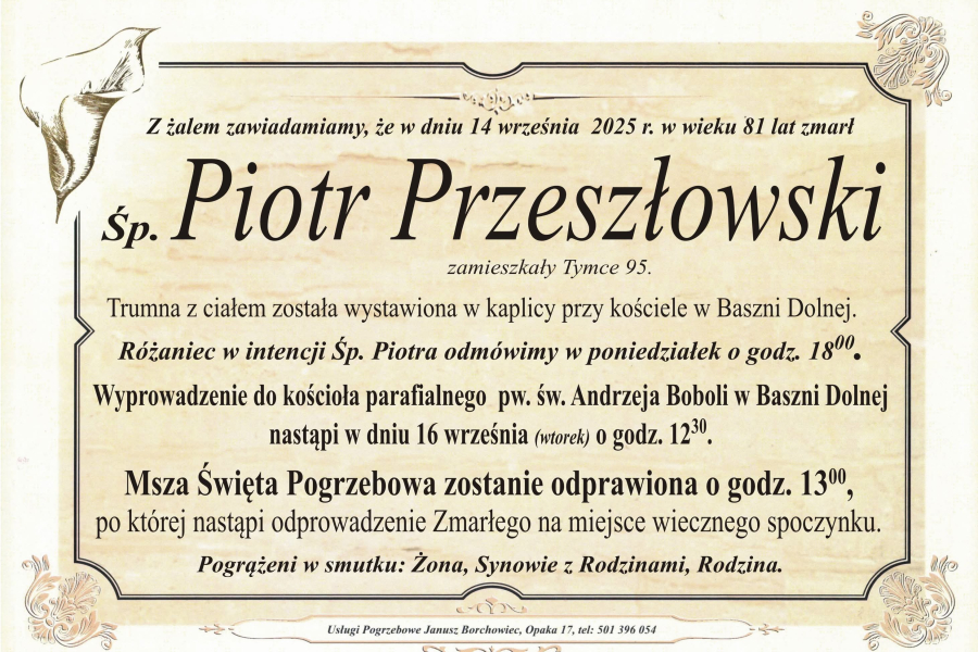Zmarł Piotr Przeszłowski [81 lat]