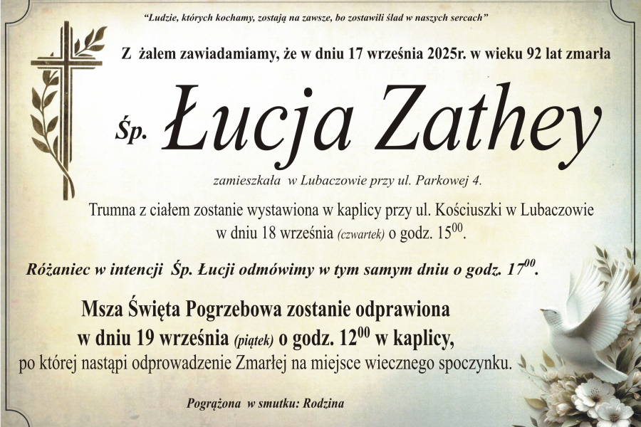 Zmarła Łucja Zathey [92 lata]
