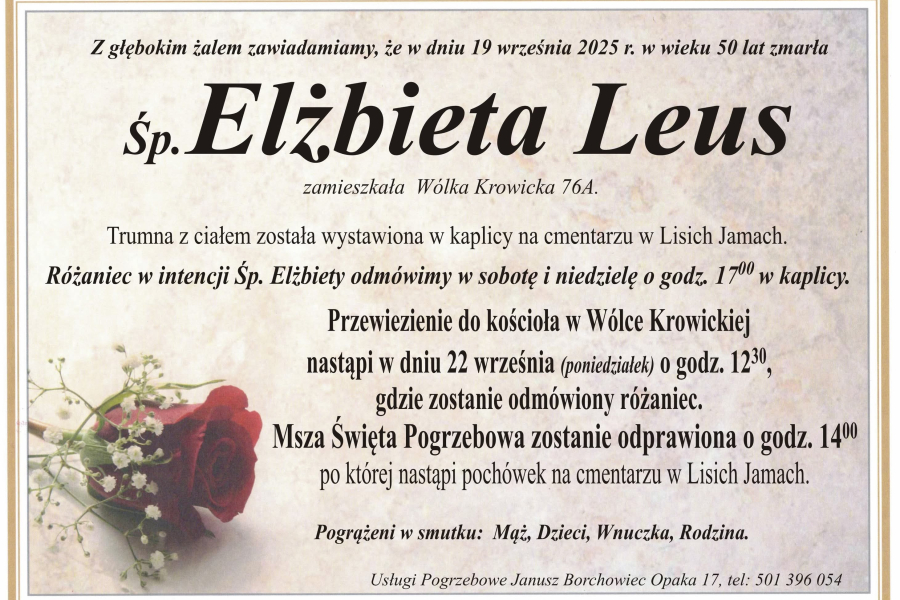 Zmarła Elżbieta Leus [50 lat]
