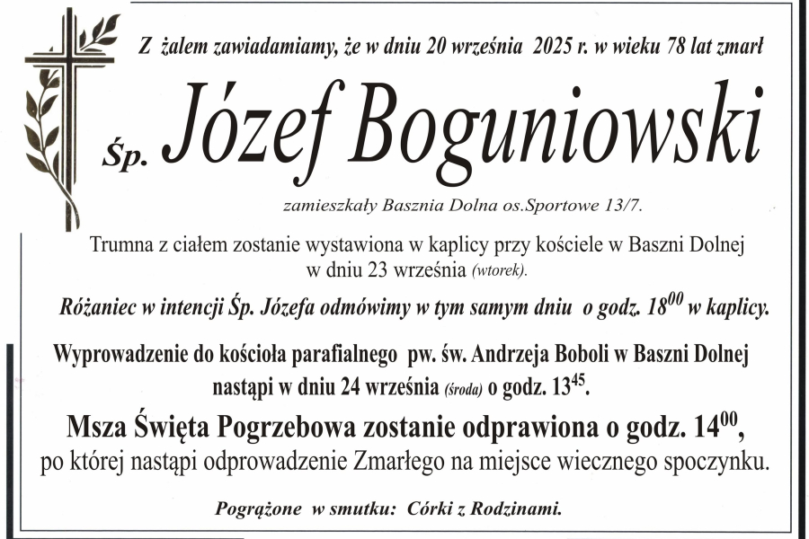Zmarł Józef Boguniowski [78 lat]