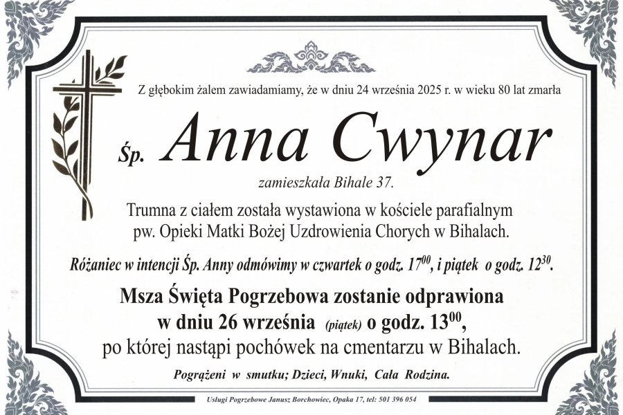 Zmarła Anna Cwynar [80 lat]