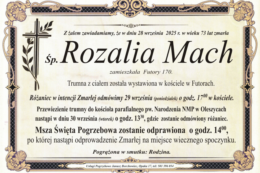 Zmarła Rozalia Mach [73 lata]