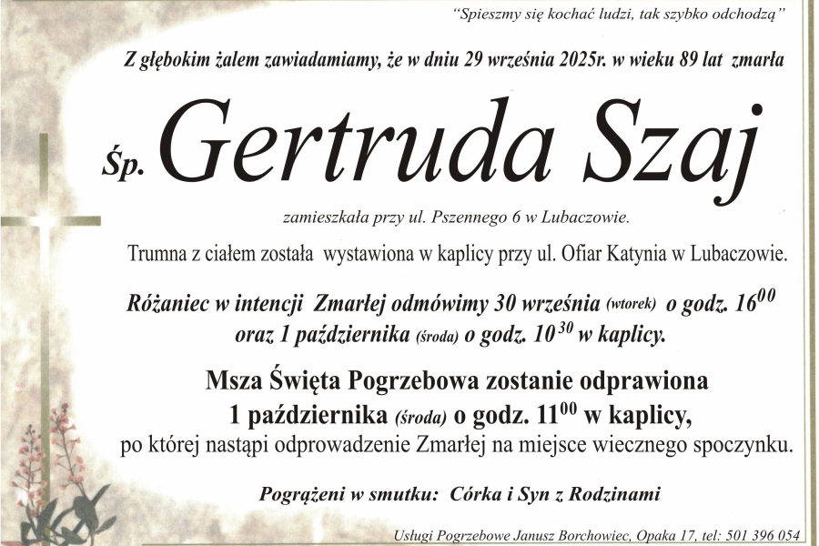Zmarła Gertruda Szaj [89 lat]