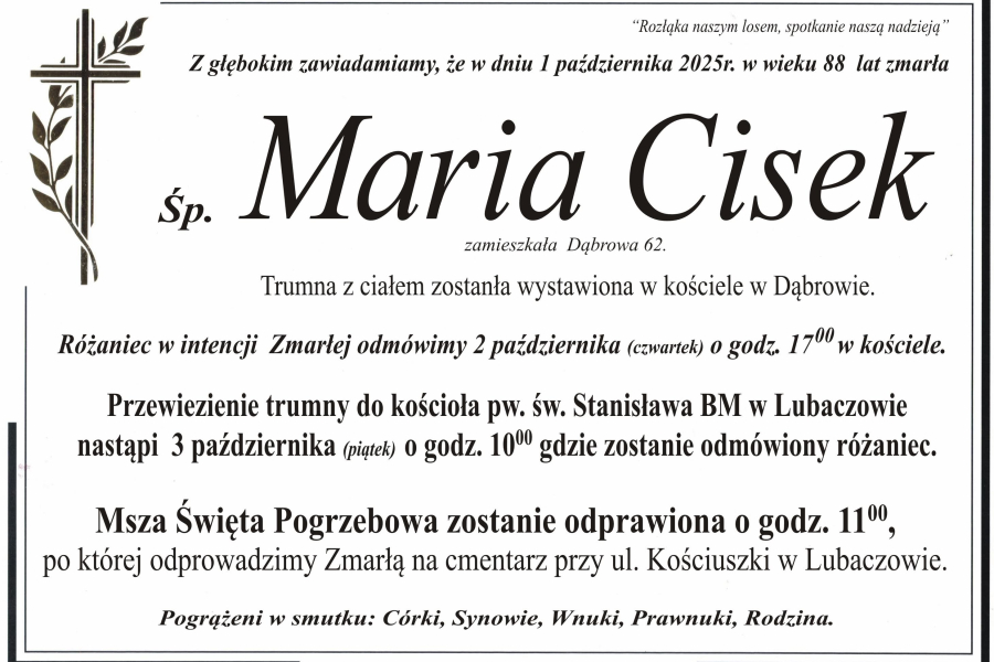 Zmarła Maria Cisek [88 lat]