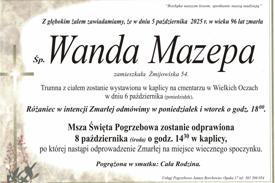 Zmarła Wanda Mazepa [96 lat]