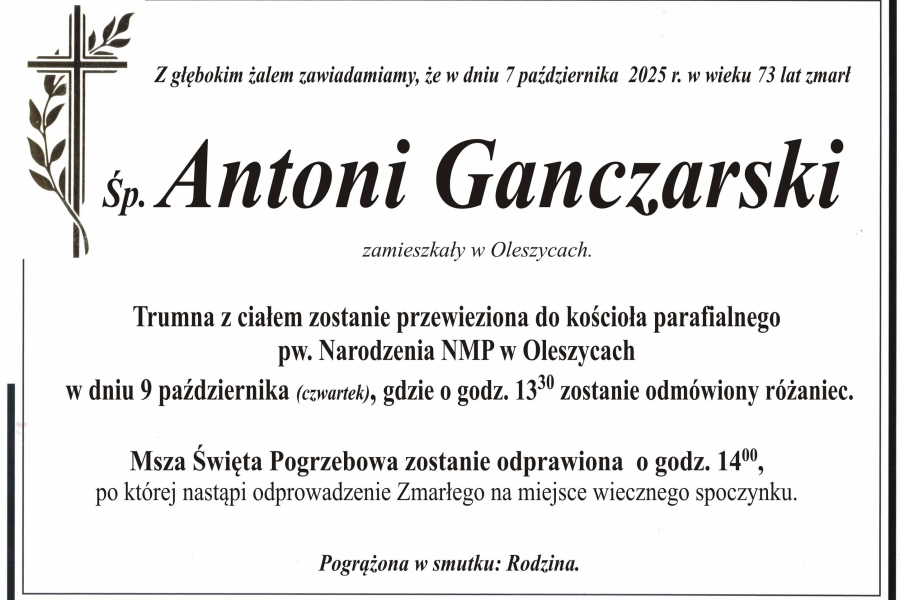 Zmarł Antoni Ganczarski [73 lata]