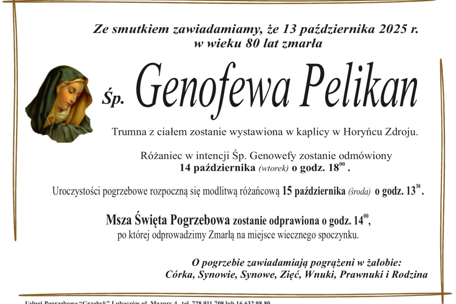 Zmarła Genowefa Pelikan [80 lat]