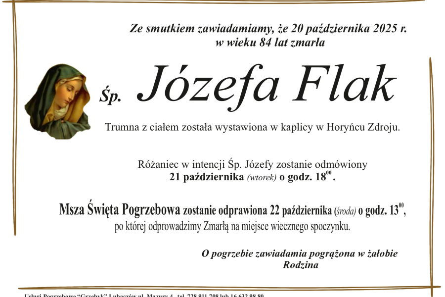 Zmarła Józefa Flak [84 lata]