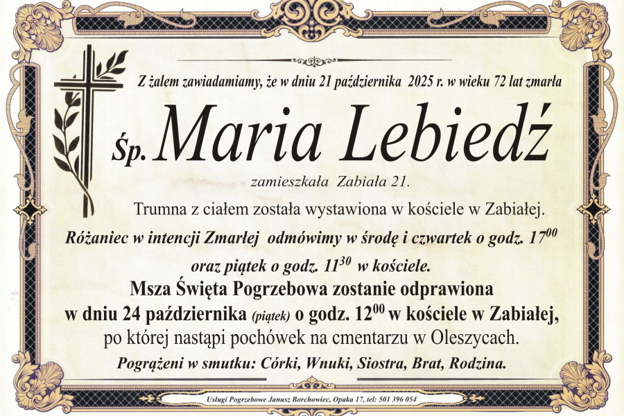 Zmarła Maria Lebiedź [72 lata]