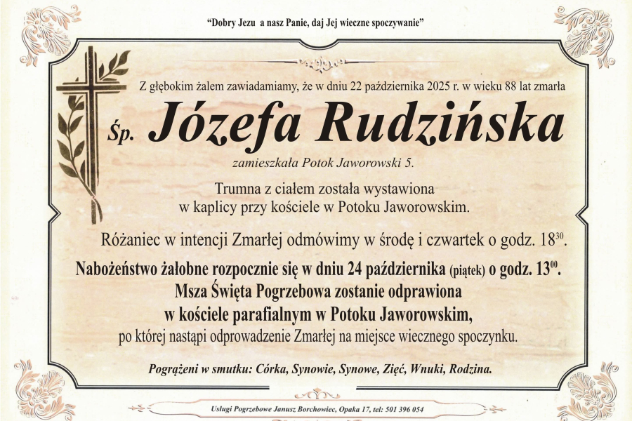 Zmarła Józefa Rudzińska [88 lat]