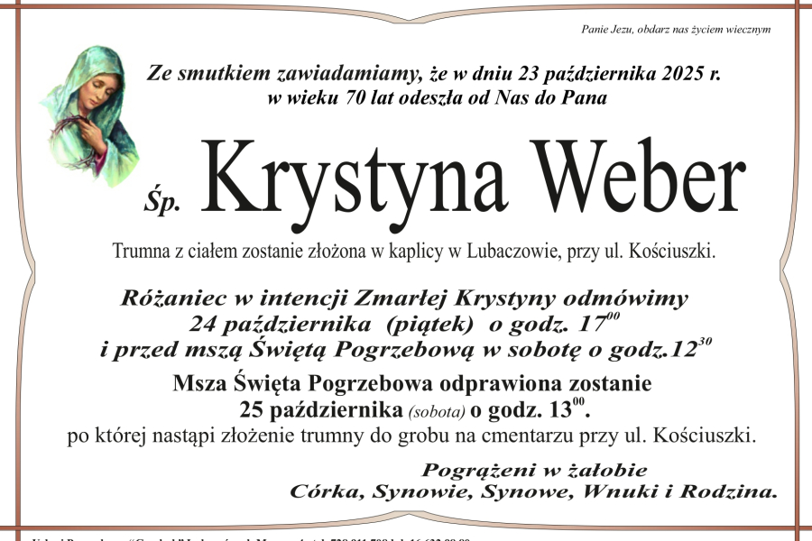 Zmarła Krystyna Weber [70 lat]