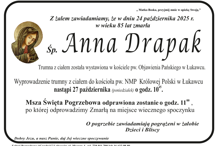 Zmarła Anna Drapak [85 lat]