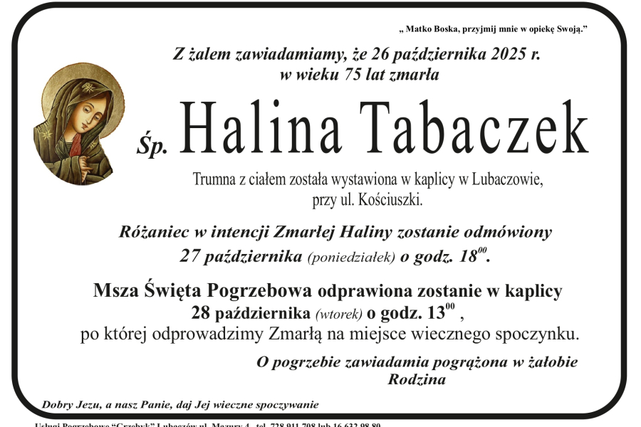 Zmarła Halina Tabaczek [75 lat]