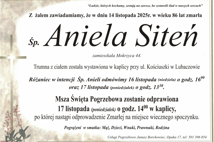 Zmarła Aniela Siteń [86 lat]