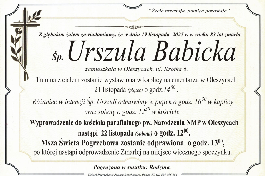 Zmarła Urszula Babicka [83 lata]