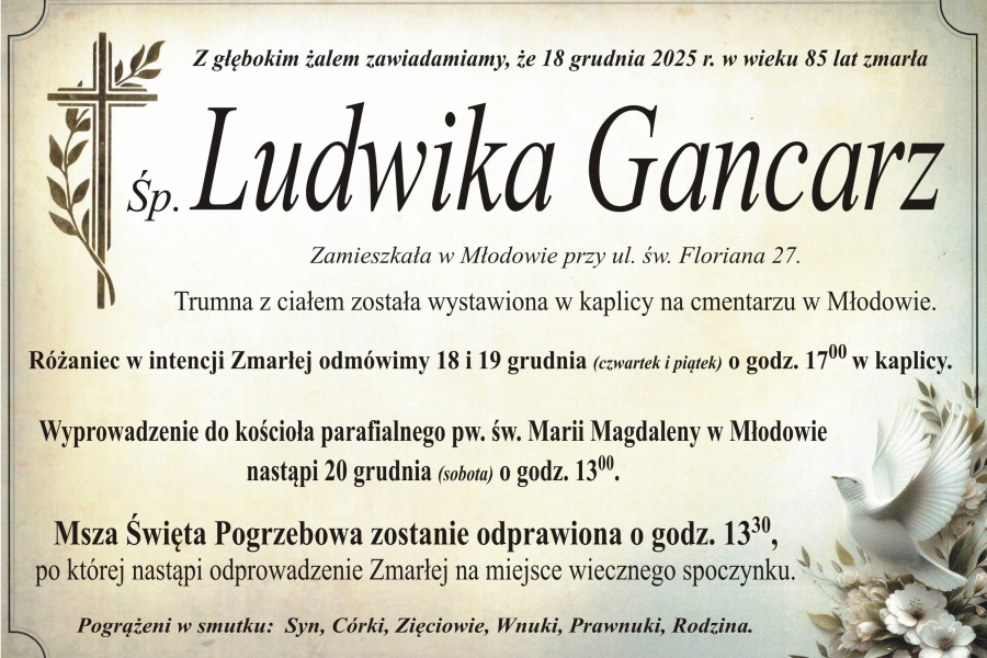 Zmarła Ludwika Gancarz [85 lat]