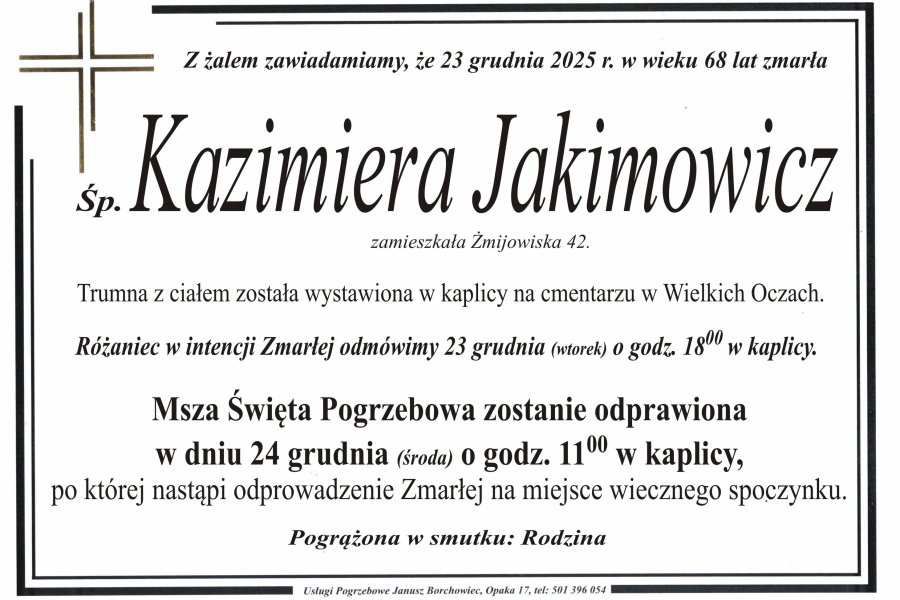 Zmarła Kazimiera Jakimowicz [68 lat]